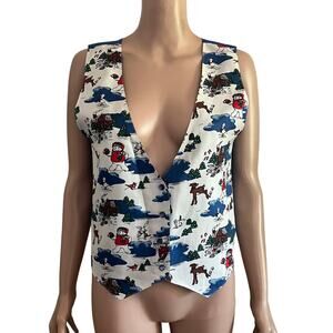 Snowden and Friends Christmas Vest Womens Small Silk Novelty Holiday Print
